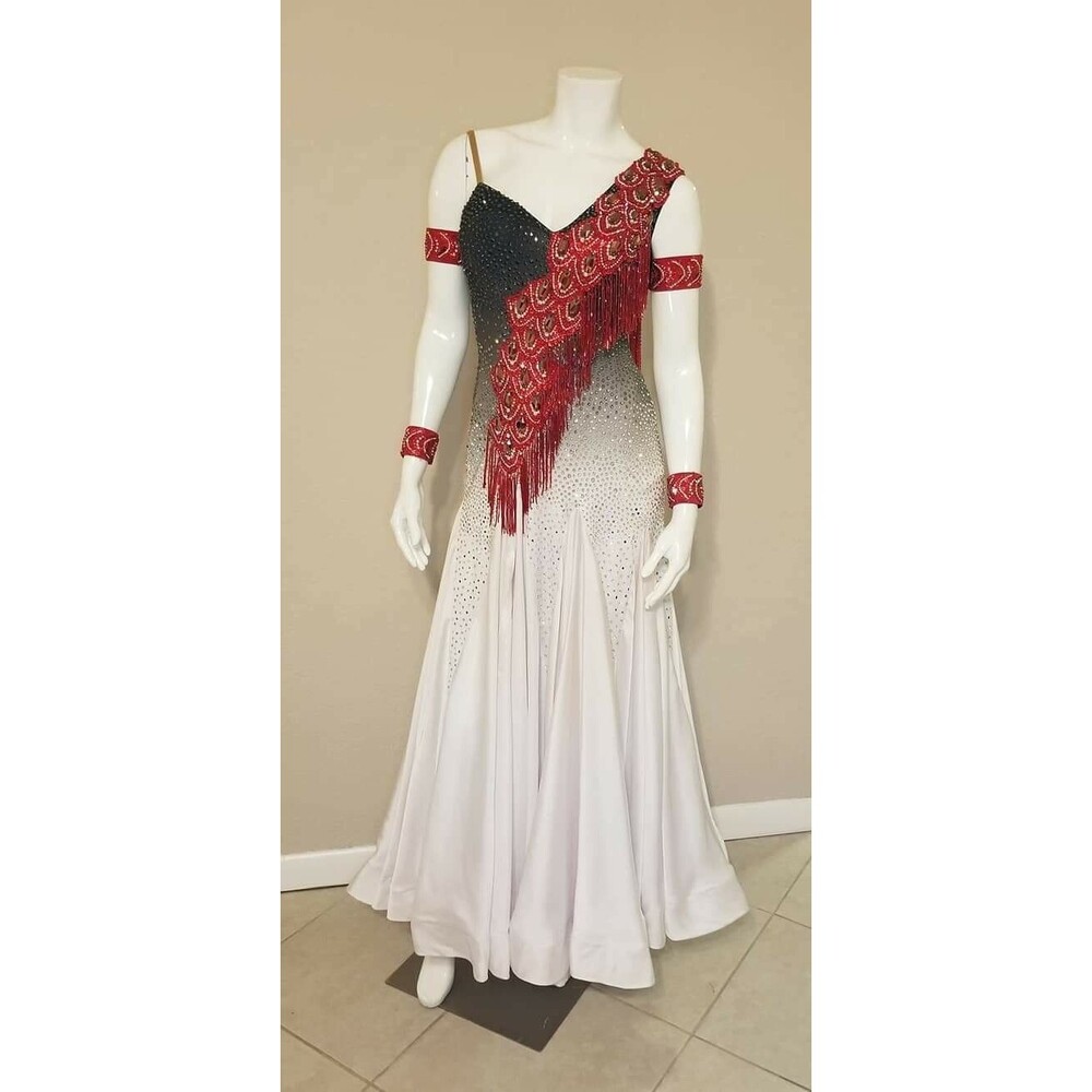Ballroom Dance Competition American Smooth Dress White Black Red Size S/M